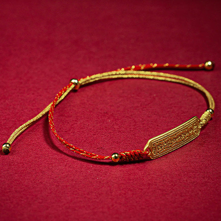Buddha Stones14K 金メッキ銅製お守り レッド ゴールデンロープブレスレット