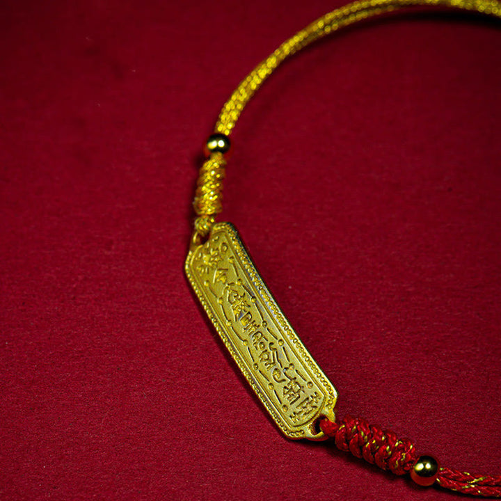 Buddha Stones14K 金メッキ銅製お守り レッド ゴールデンロープブレスレット