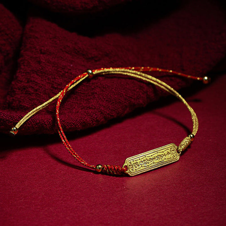 Buddha Stones14K 金メッキ銅製お守り レッド ゴールデンロープブレスレット