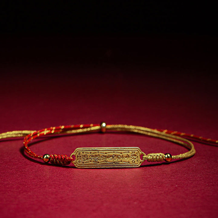 Buddha Stones14K 金メッキ銅製お守り レッド ゴールデンロープブレスレット
