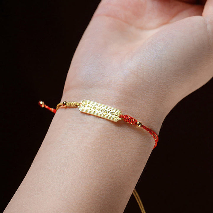 Buddha Stones14K 金メッキ銅製お守り レッド ゴールデンロープブレスレット
