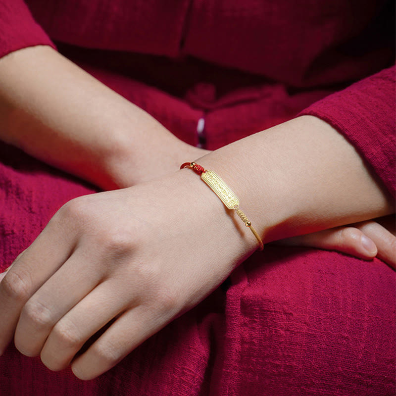 Buddha Stones14K 金メッキ銅製お守り レッド ゴールデンロープブレスレット