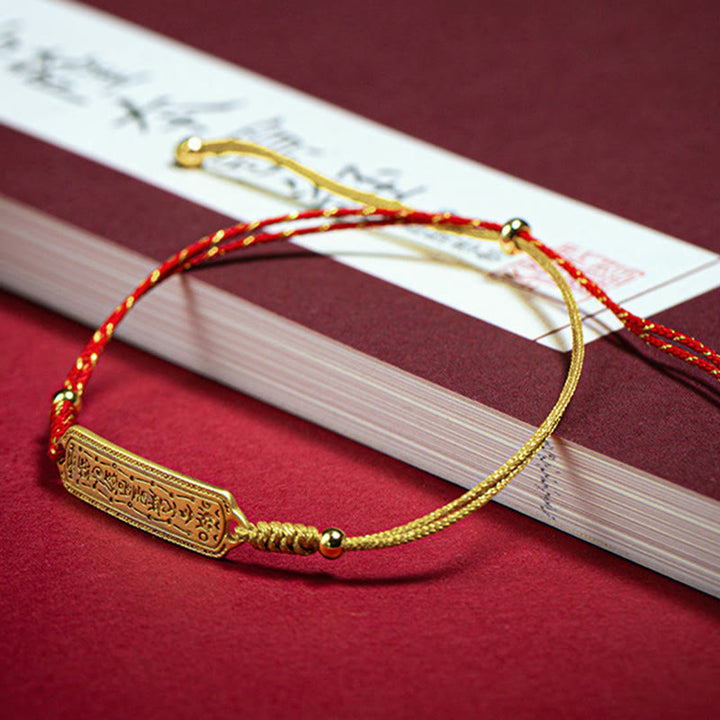 Buddha Stones14K 金メッキ銅製お守り レッド ゴールデンロープブレスレット