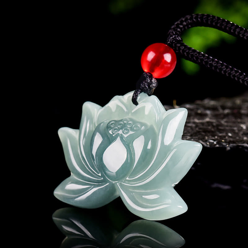 Buddha Stones蓮の花模様 彫刻 翡翠 繁栄 ネックレス ペンダント - image 2