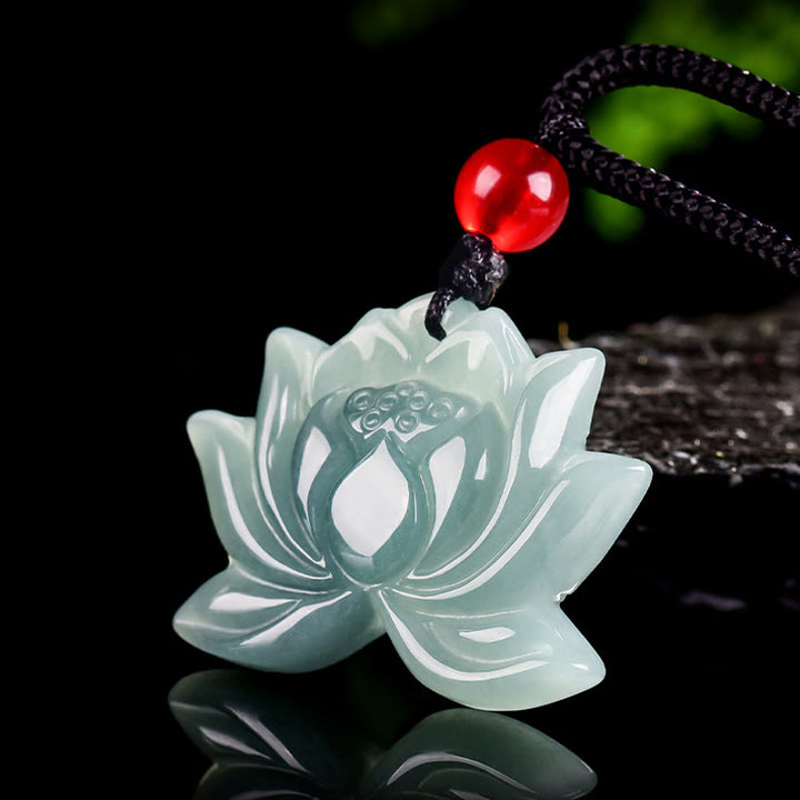 Buddha Stones蓮の花模様 彫刻 翡翠 繁栄 ネックレス ペンダント - image 2