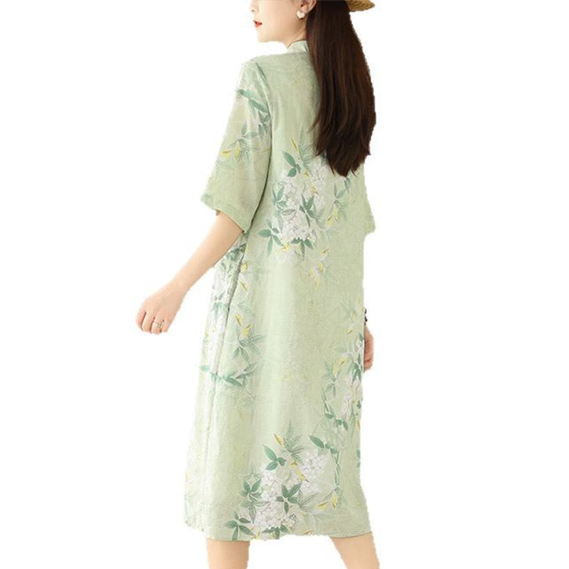 Buddha Stonesの花柄ジャカードコットンリネンチャイナドレス（半袖）ポケット付き - image 10