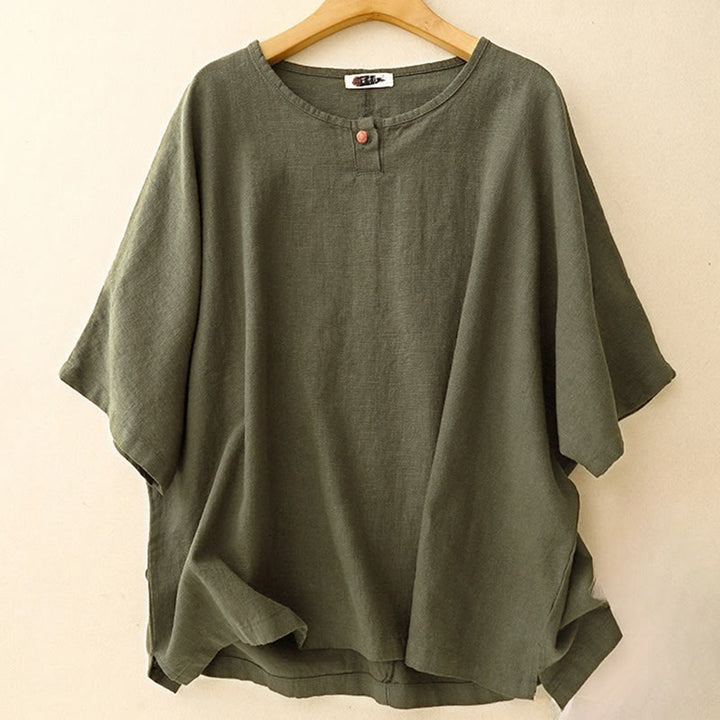 Buddha Stonesカジュアル 無地 レディース クルーネックデザイン ゆったり 半袖 コットンリネン Tシャツ