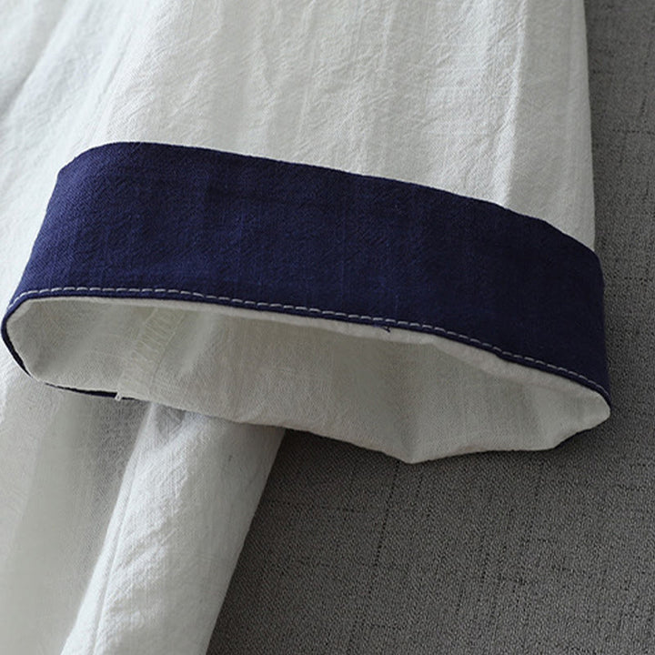 Buddha Stonesカジュアルカラーステッチ Vネック 七分袖 禅コットンリネン レディースシャツ - image 8