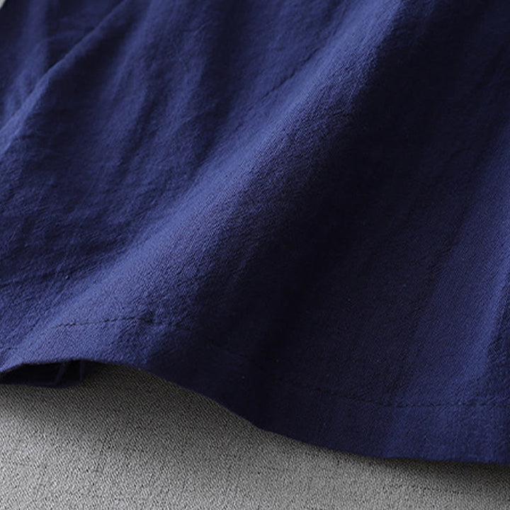 Buddha Stonesカジュアルカラーステッチ Vネック 七分袖 禅コットンリネン レディースシャツ - image 3