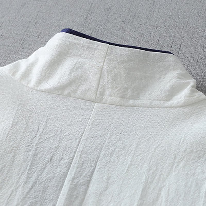 Buddha Stonesカジュアルカラーステッチ Vネック 七分袖 禅コットンリネン レディースシャツ - image 7