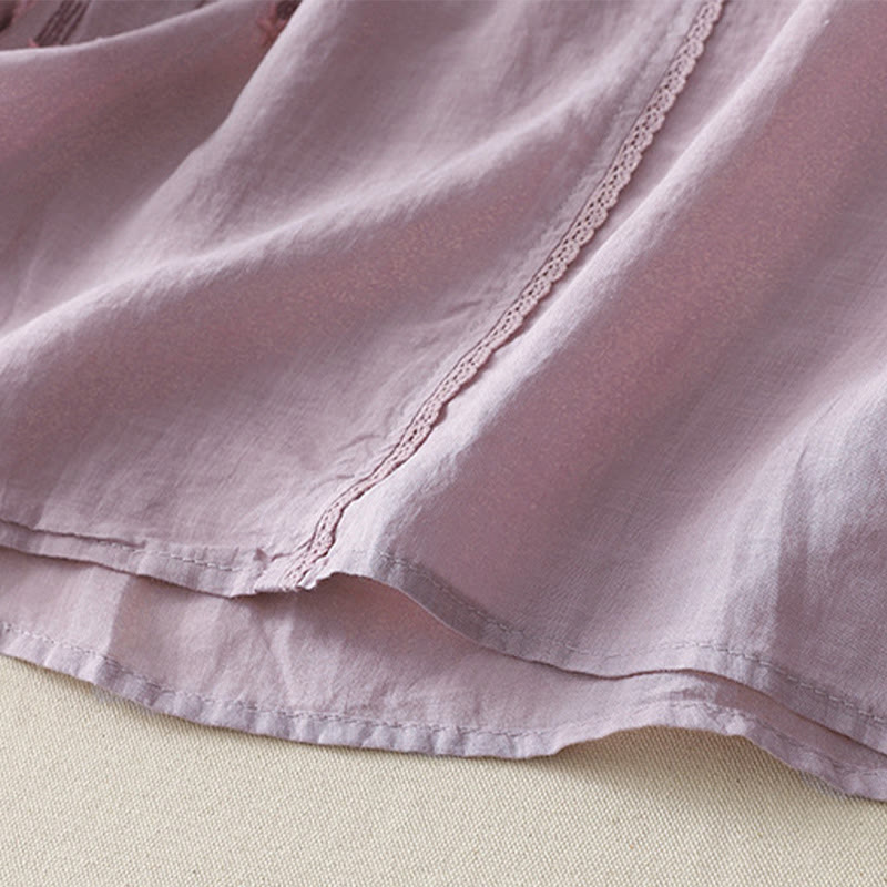 Buddha Stonesカジュアル シューティングスター 刺繍 Vネック 半袖 コットンリネン レディース シャツ - image 7