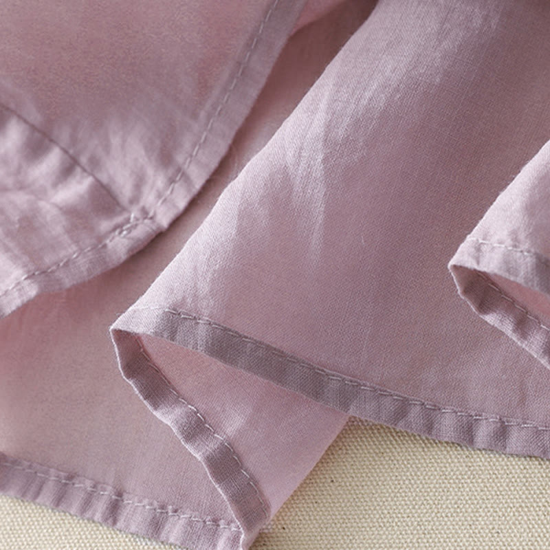 Buddha Stonesカジュアル シューティングスター 刺繍 Vネック 半袖 コットンリネン レディース シャツ - image 6