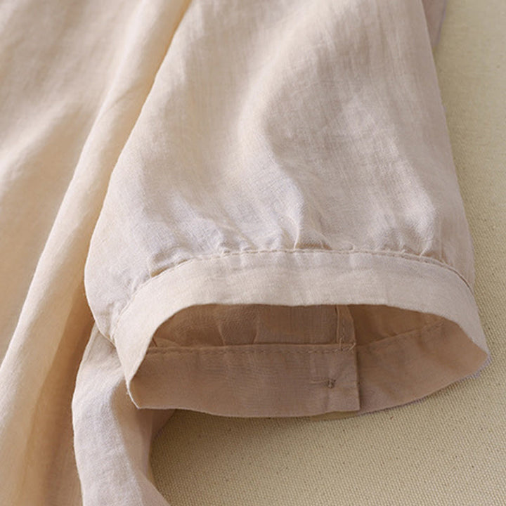 Buddha Stonesカジュアル シューティングスター 刺繍 Vネック 半袖 コットンリネン レディース シャツ - image 16