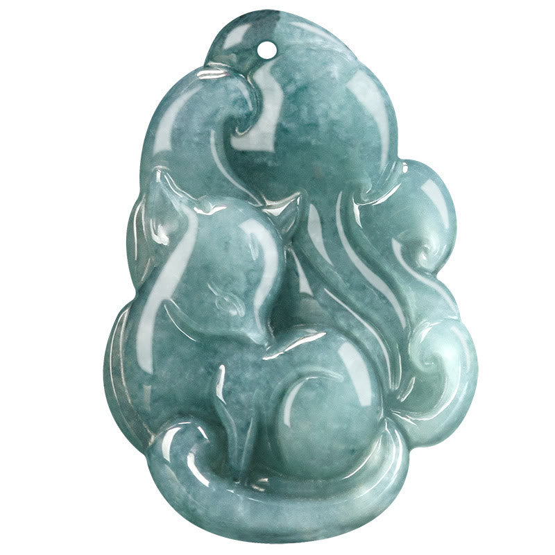 Buddha Stones天然グリーン翡翠九尾狐妖精繁栄ネックレスペンダント