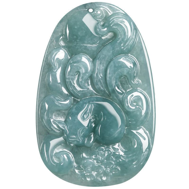 Buddha Stones天然緑翡翠 九尾狐花 幸運のネックレスペンダント