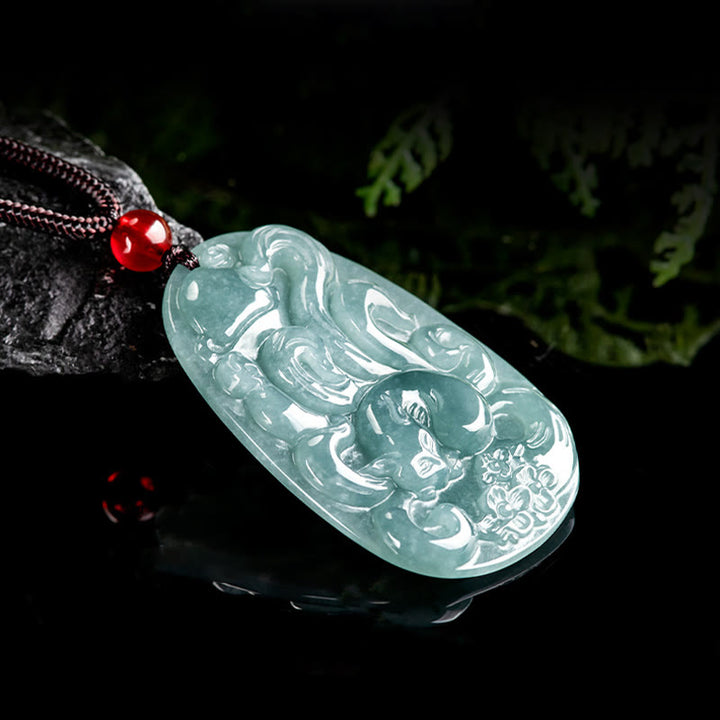 Buddha Stones天然緑翡翠 九尾狐花 幸運のネックレスペンダント