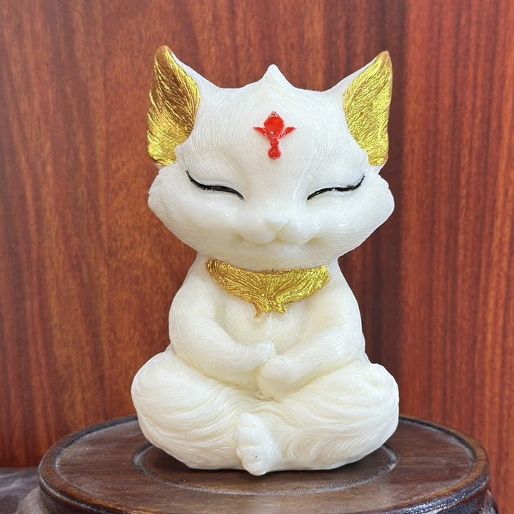 Buddha Stones九尾の狐 彫刻 象牙 フルーツ 祝福 室内装飾 - アイボリーフルーツゴールデンフォックス11×6×6cm - image 0