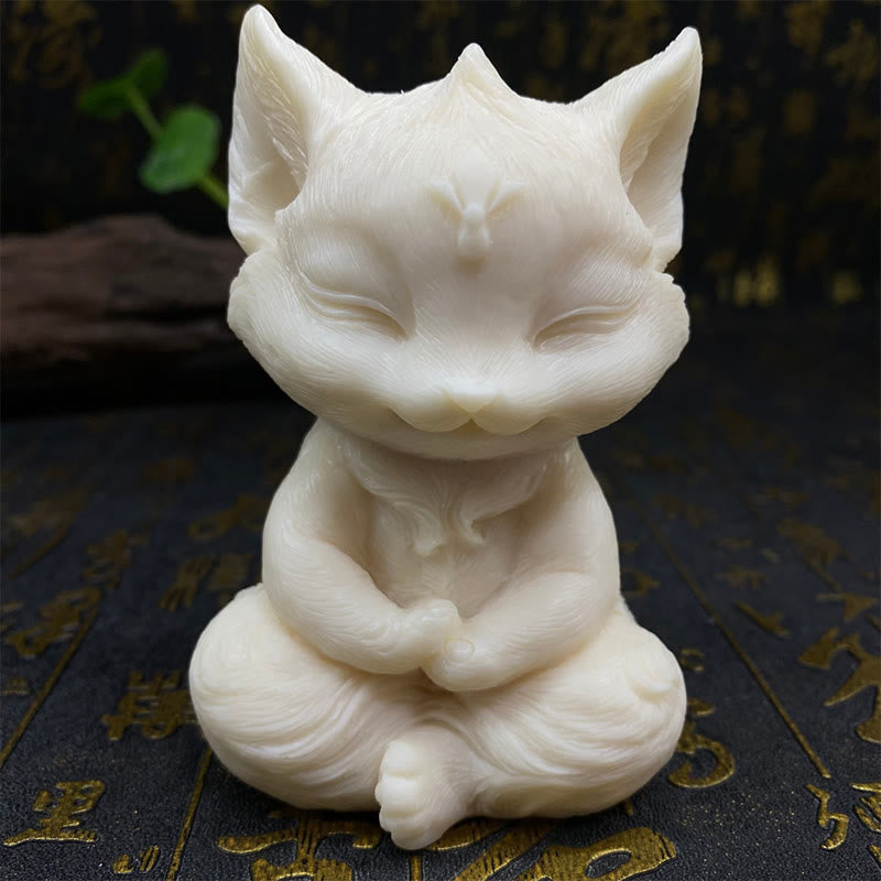 Buddha Stones九尾の狐 彫刻 象牙 フルーツ 祝福 室内装飾 - アイボリーフルーツホワイトフォックス11×6×6cm - image 20
