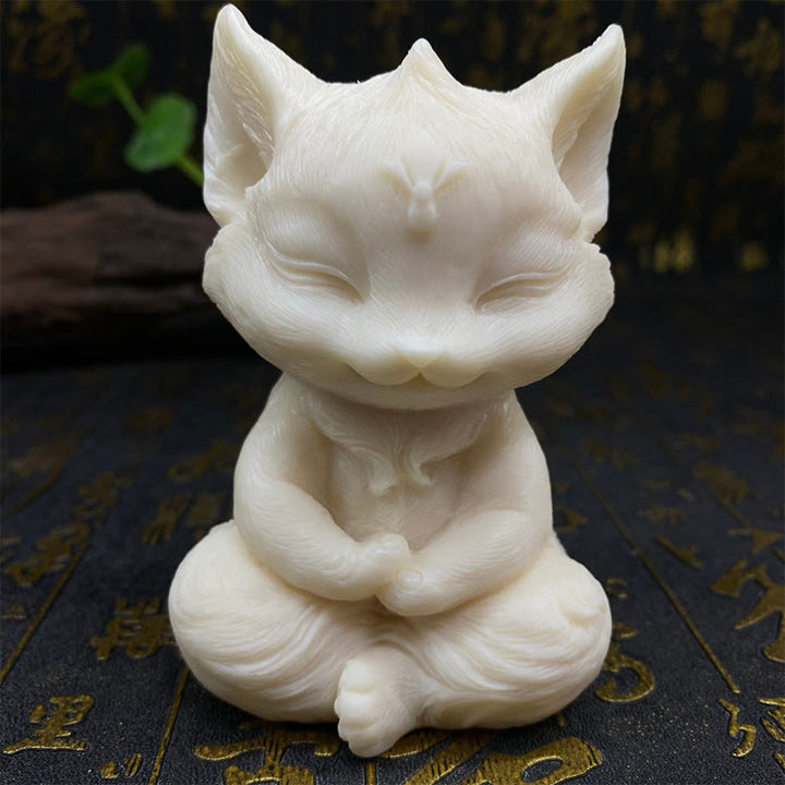 Buddha Stones九尾の狐 彫刻 象牙 フルーツ 祝福 室内装飾 - アイボリーフルーツホワイトフォックス11×6×6cm - image 20