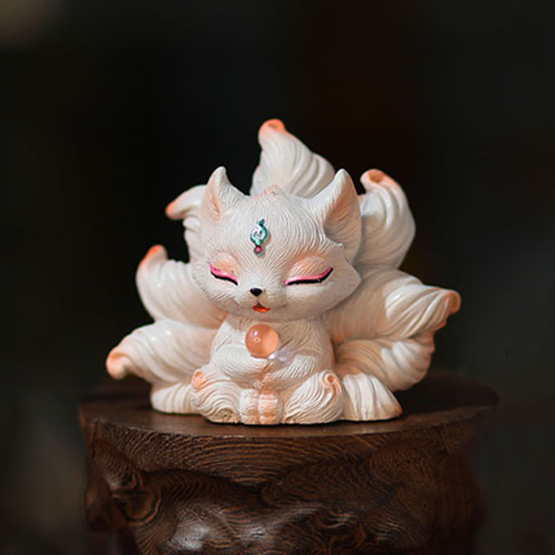 Buddha Stonesミニ九尾狐幸運樹脂ホームデスク装飾