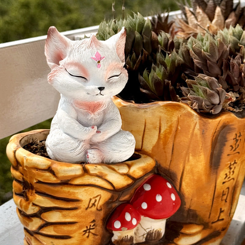 Buddha Stones小さな九尾の狐 座像 守護 樹脂製 室内装飾 - image 6