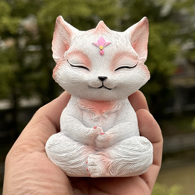 Buddha Stones小さな九尾の狐 座像 守護 樹脂製 室内装飾