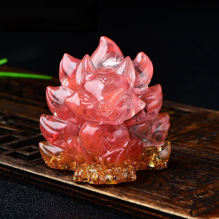 Buddha Stones天然石各種 クリスタル ストロベリークォーツ アメジスト 九尾の狐 守護 家の装飾