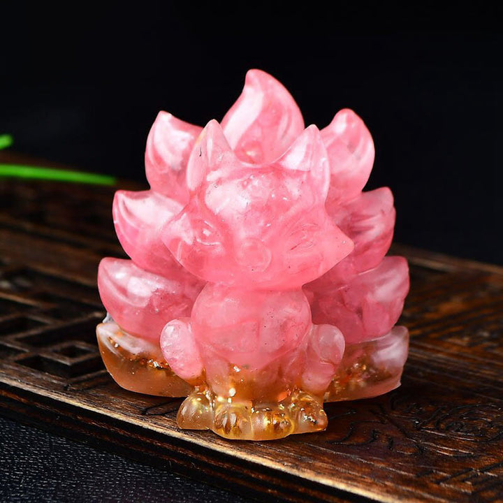 Buddha Stones天然石各種 クリスタル ストロベリークォーツ アメジスト 九尾の狐 守護 家の装飾