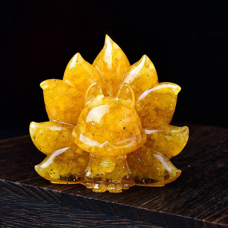 Buddha Stones小型 各種石 ピンククリスタル シトリン アメジスト 九尾の狐 温もりのある室内装飾 - シトリン 8.8×6.9×8cm - image 4