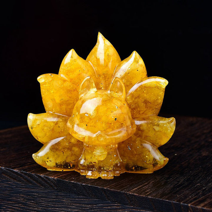 Buddha Stones小型 各種石 ピンククリスタル シトリン アメジスト 九尾の狐 温もりのある室内装飾 - シトリン 8.8×6.9×8cm - image 4