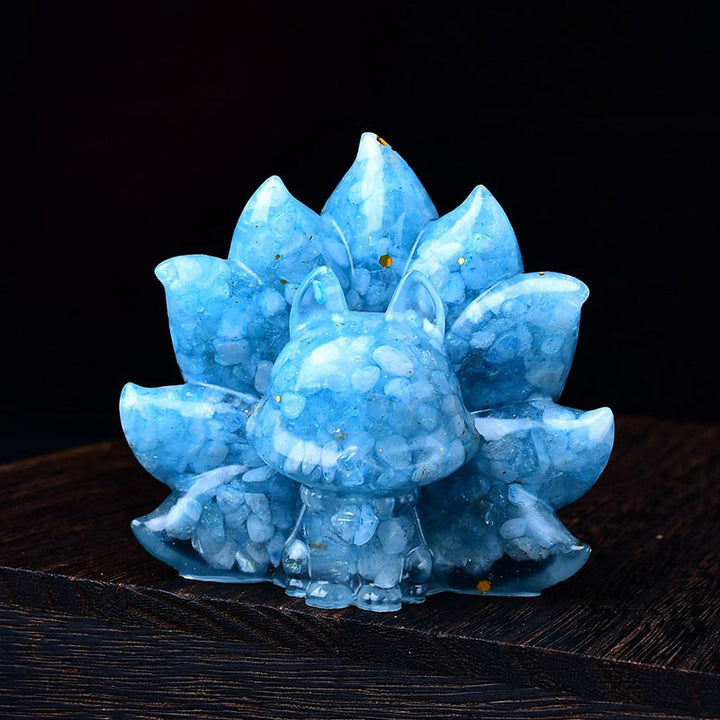 Buddha Stones小型 各種石 ピンククリスタル シトリン アメジスト 九尾の狐 温もりのある室内装飾 - アクアマリン 8.8×6.9×8cm - image 9