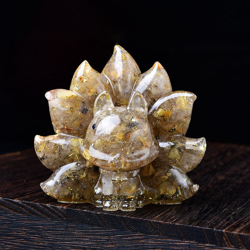 Buddha Stones小型 各種石 ピンククリスタル シトリン アメジスト 九尾の狐 温もりのある室内装飾 - ゴールデンルチルクォーツ 8.8×6.9×8cm - image 12
