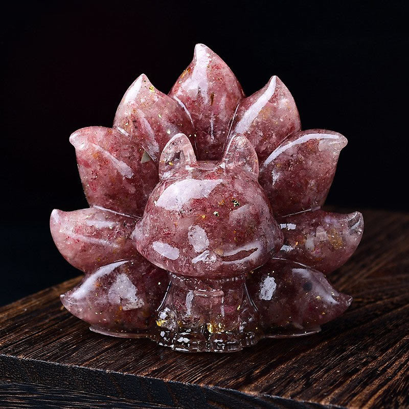 Buddha Stones小型 各種石 ピンククリスタル シトリン アメジスト 九尾の狐 温もりのある室内装飾 - ストロベリークォーツ 8.8×6.9×8cm - image 22