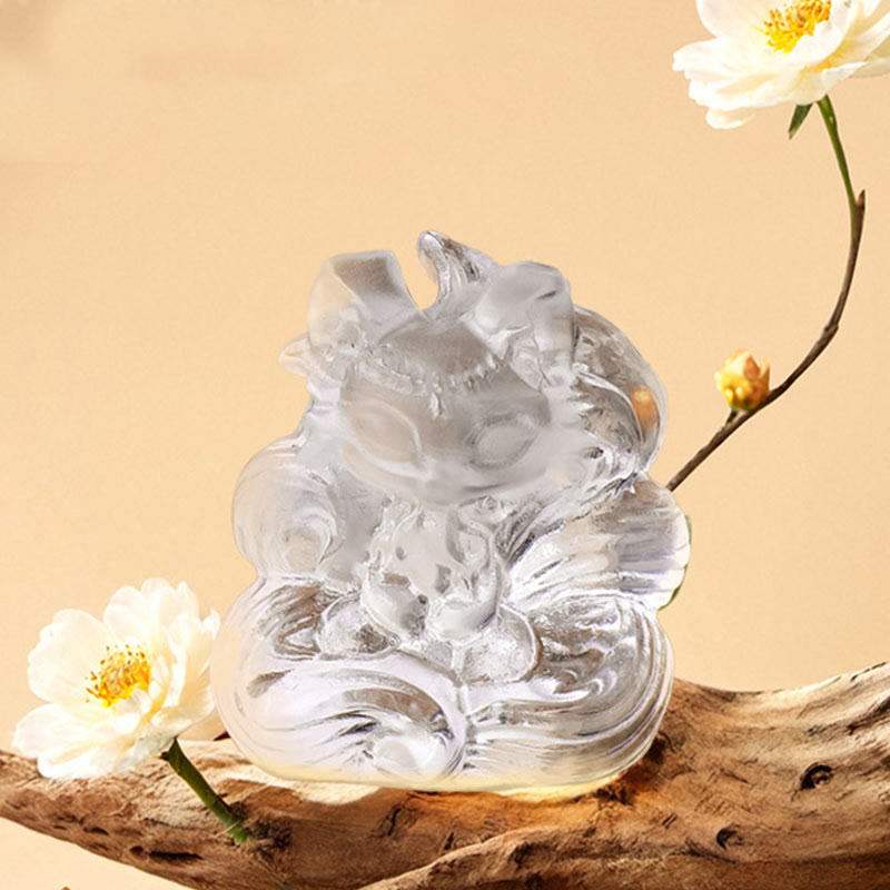 Buddha Stones天然ホワイトクリスタル ミニ 九尾の狐 彫刻 癒し 室内装飾 - image 2