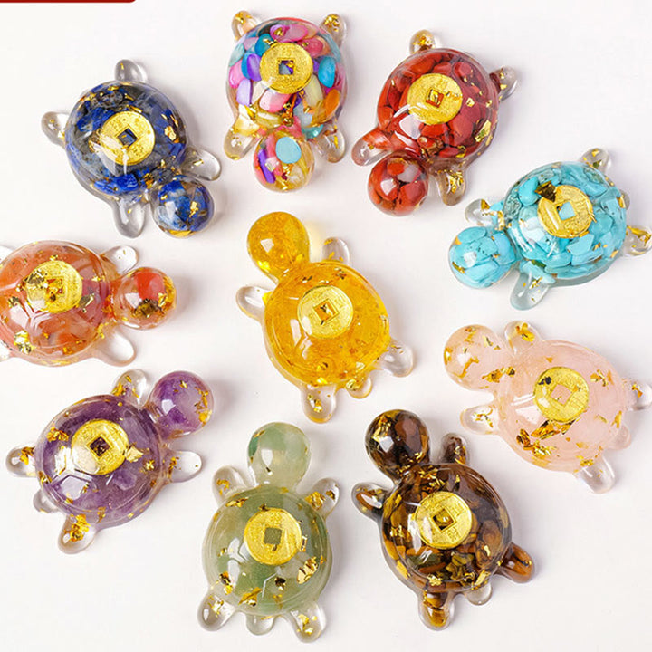 Buddha Stones小 各種 クリスタル グリーン アベンチュリン アメジスト タートル 銅貨 幸運 室内装飾 - image 0