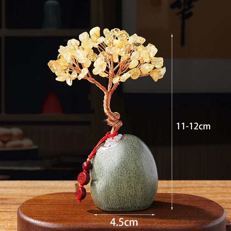 Buddha Stonesシトリン アメジスト グリーン アベンチュリン クリスタルツリー セラミックベース 繁栄 家の装飾 - image 1