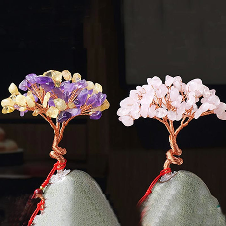 Buddha Stonesシトリン アメジスト グリーン アベンチュリン クリスタルツリー セラミックベース 繁栄 家の装飾 - image 12