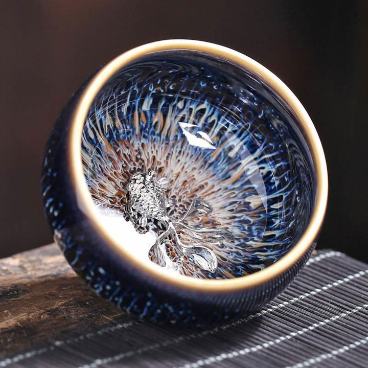 Buddha Stones手作り 中国 建禅 鯉 蓮 龍 鳳凰 12干支 陶器 ティーカップ カンフー ティーカップ 70ml