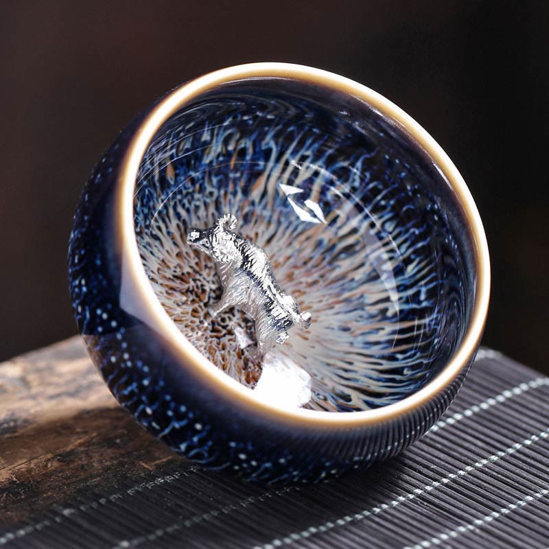 Buddha Stones手作り 中国 建禅 鯉 蓮 龍 鳳凰 12干支 陶器 ティーカップ カンフー ティーカップ 70ml