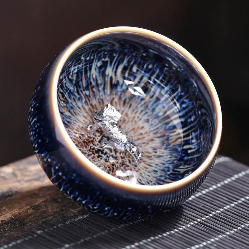 Buddha Stones手作り 中国 建禅 鯉 蓮 龍 鳳凰 12干支 陶器 ティーカップ カンフー ティーカップ 70ml