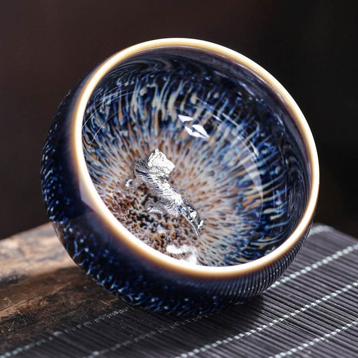 Buddha Stones手作り 中国 建禅 鯉 蓮 龍 鳳凰 12干支 陶器 ティーカップ カンフー ティーカップ 70ml