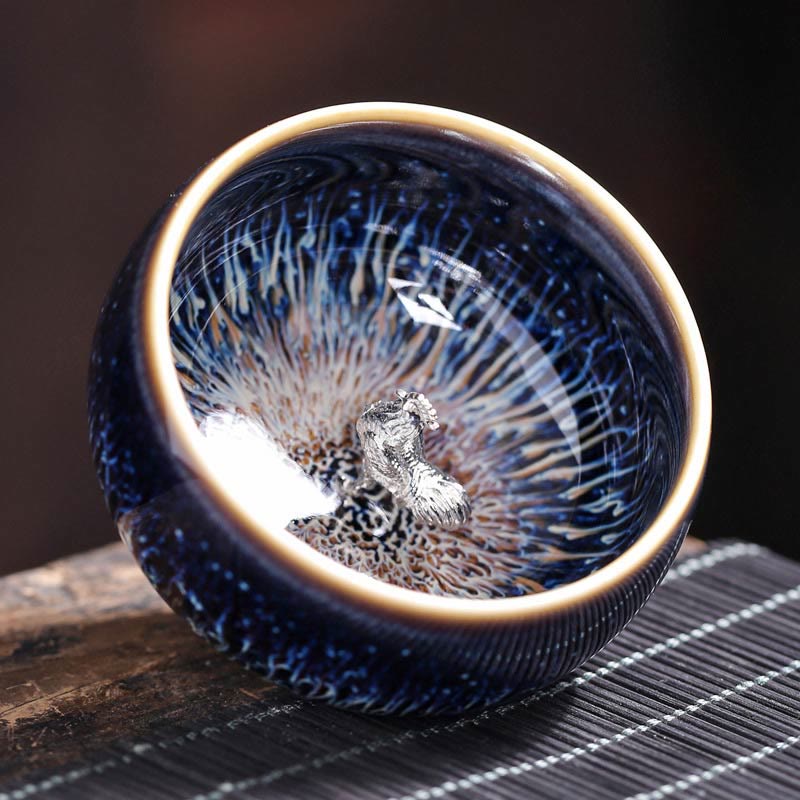 Buddha Stones手作り 中国 建禅 鯉 蓮 龍 鳳凰 12干支 陶器 ティーカップ カンフー ティーカップ 70ml