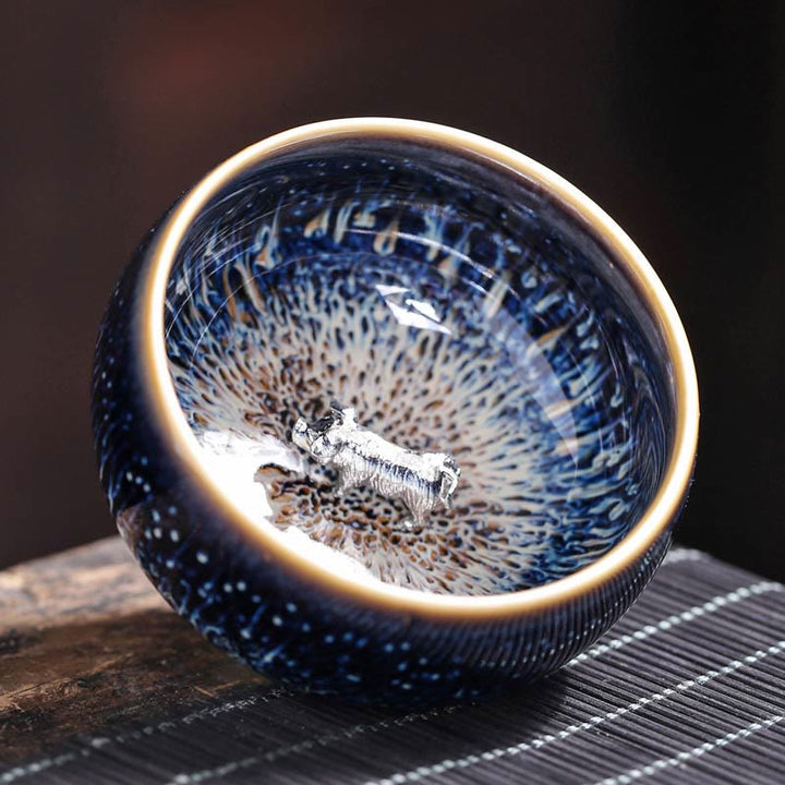 Buddha Stones手作り 中国 建禅 鯉 蓮 龍 鳳凰 12干支 陶器 ティーカップ カンフー ティーカップ 70ml