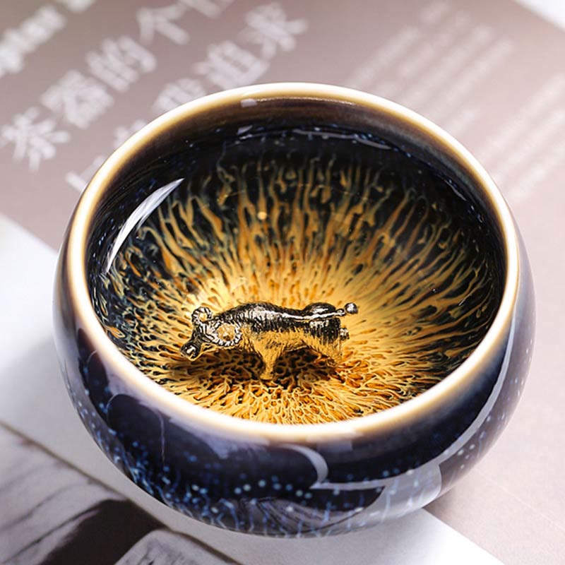 Buddha Stones手作り 中国 建禅 鯉 蓮 龍 鳳凰 12干支 陶器 ティーカップ カンフー ティーカップ 70ml