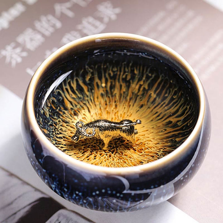 Buddha Stones手作り 中国 建禅 鯉 蓮 龍 鳳凰 12干支 陶器 ティーカップ カンフー ティーカップ 70ml