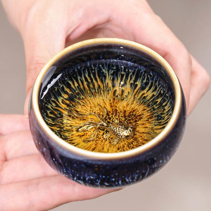 Buddha Stones手作り 中国 建禅 鯉 蓮 龍 鳳凰 12干支 陶器 ティーカップ カンフー ティーカップ 70ml