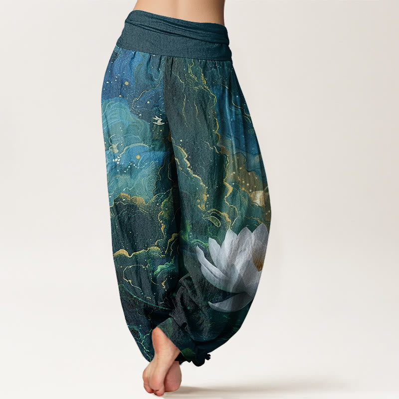 Buddha Stonesカジュアル蓮星空雲柄レディース伸縮性ウエストハーレムパンツ - image 3