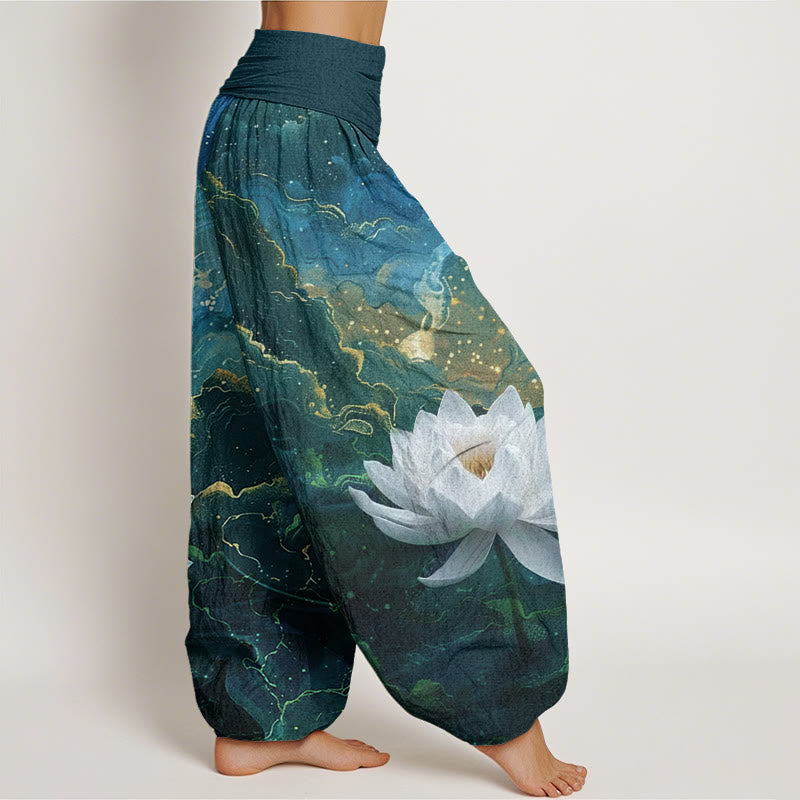 Buddha Stonesカジュアル蓮星空雲柄レディース伸縮性ウエストハーレムパンツ - image 2