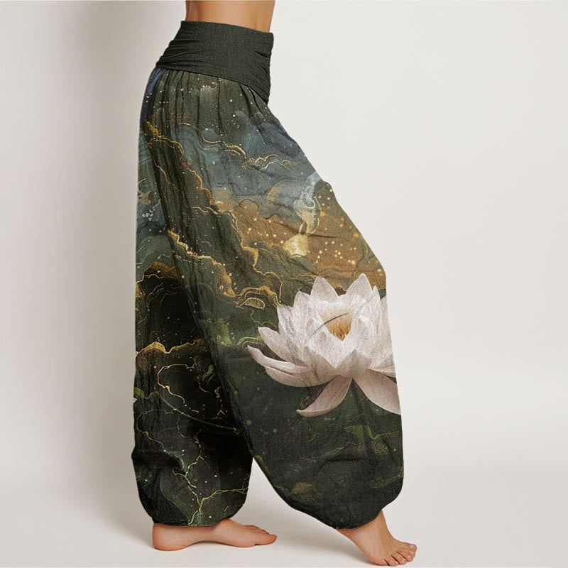 Buddha Stonesカジュアル蓮星空雲柄レディース伸縮性ウエストハーレムパンツ - image 6