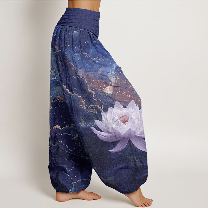 Buddha Stonesカジュアル蓮星空雲柄レディース伸縮性ウエストハーレムパンツ - image 9